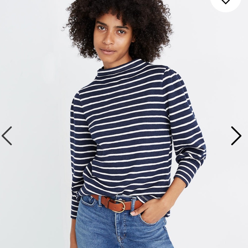 Madewell Gathered-Sleeve Mockneck Top in Stripe